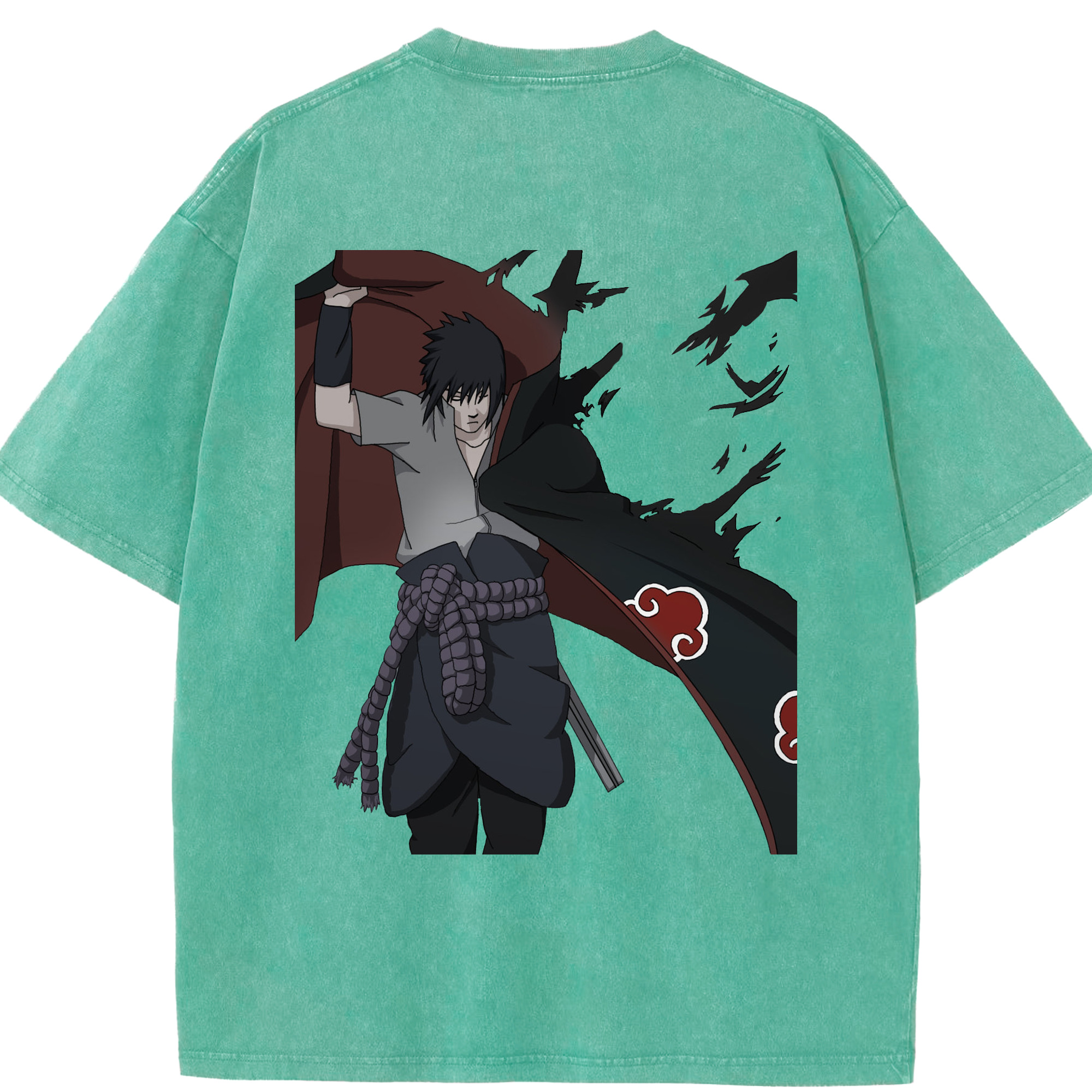 （画像用） NARUTO -ナルト- うちは サスケ Uchiha Sasuke 綿100% ヴィンテージ風 半袖Tシャツ（背面プリント）